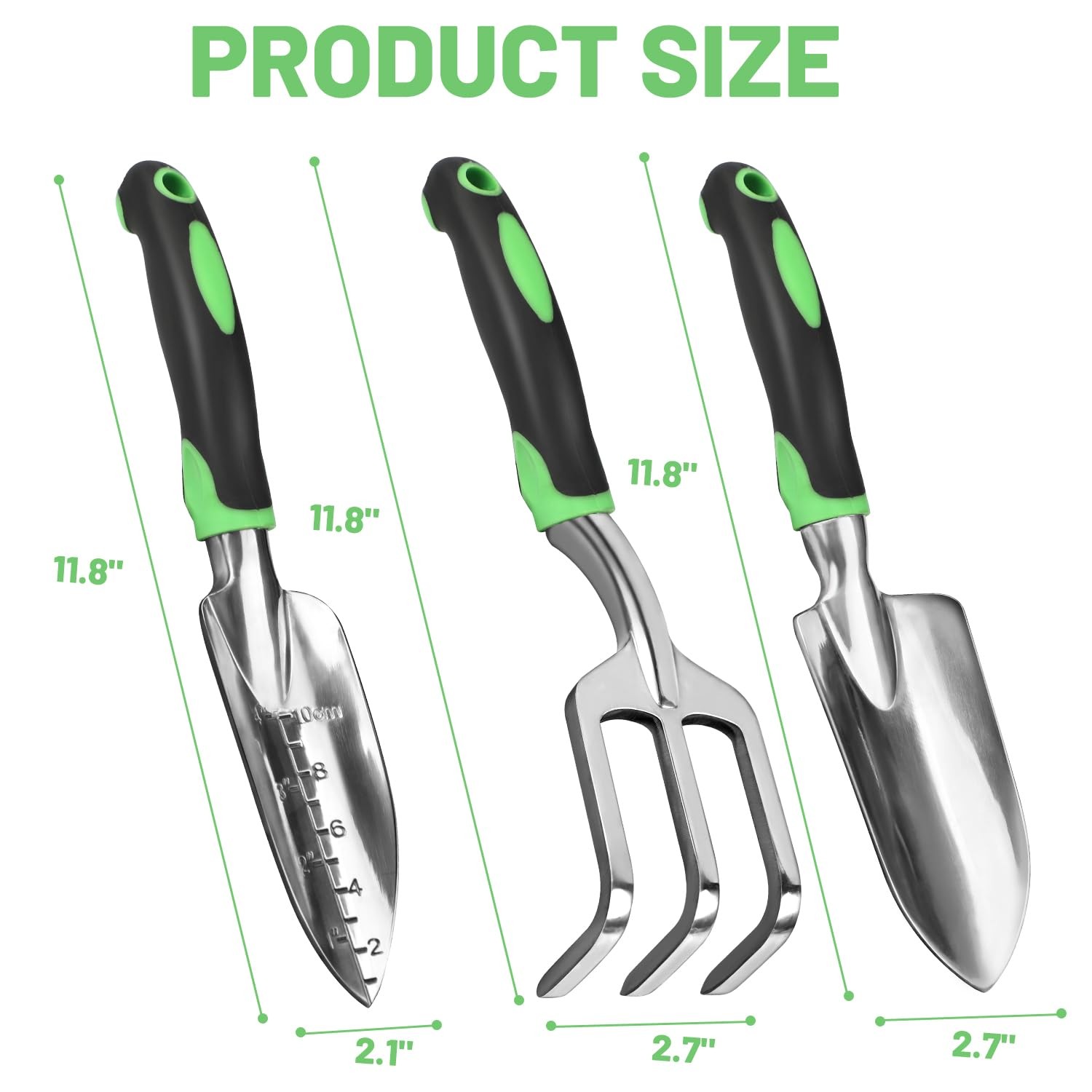 3 PCS Heavy Duty Aluminum Alloy Gardening Hand Tool Set Rubber Handles Shovel