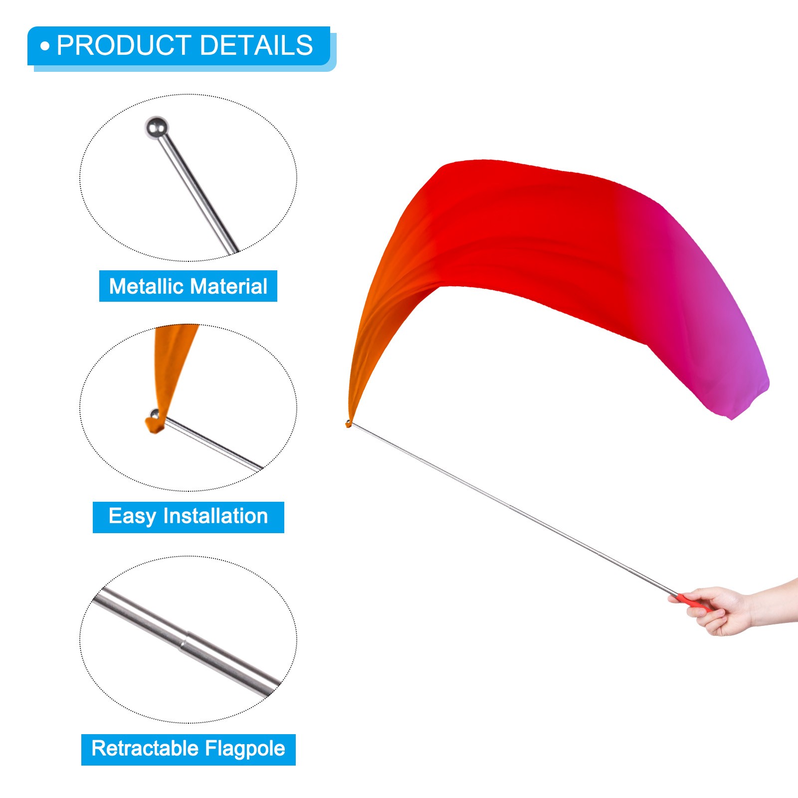 1 Pair Dance Worship Flags with Scalable Rod 55″, Orange Red Purple