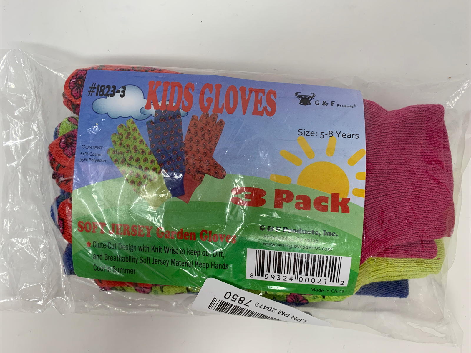 G & F JustForKids Soft Jersey Kids Garden Gloves 3 Pairs Red, Green & Blue