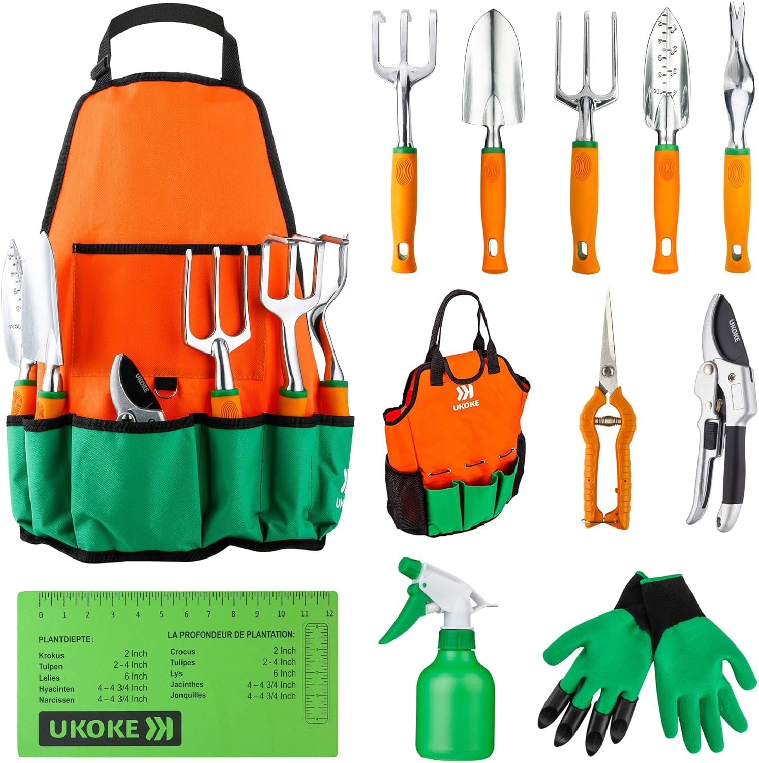 Durable Garden Tools 12-Piece Set with Waterproof Apron for Garden Lovers