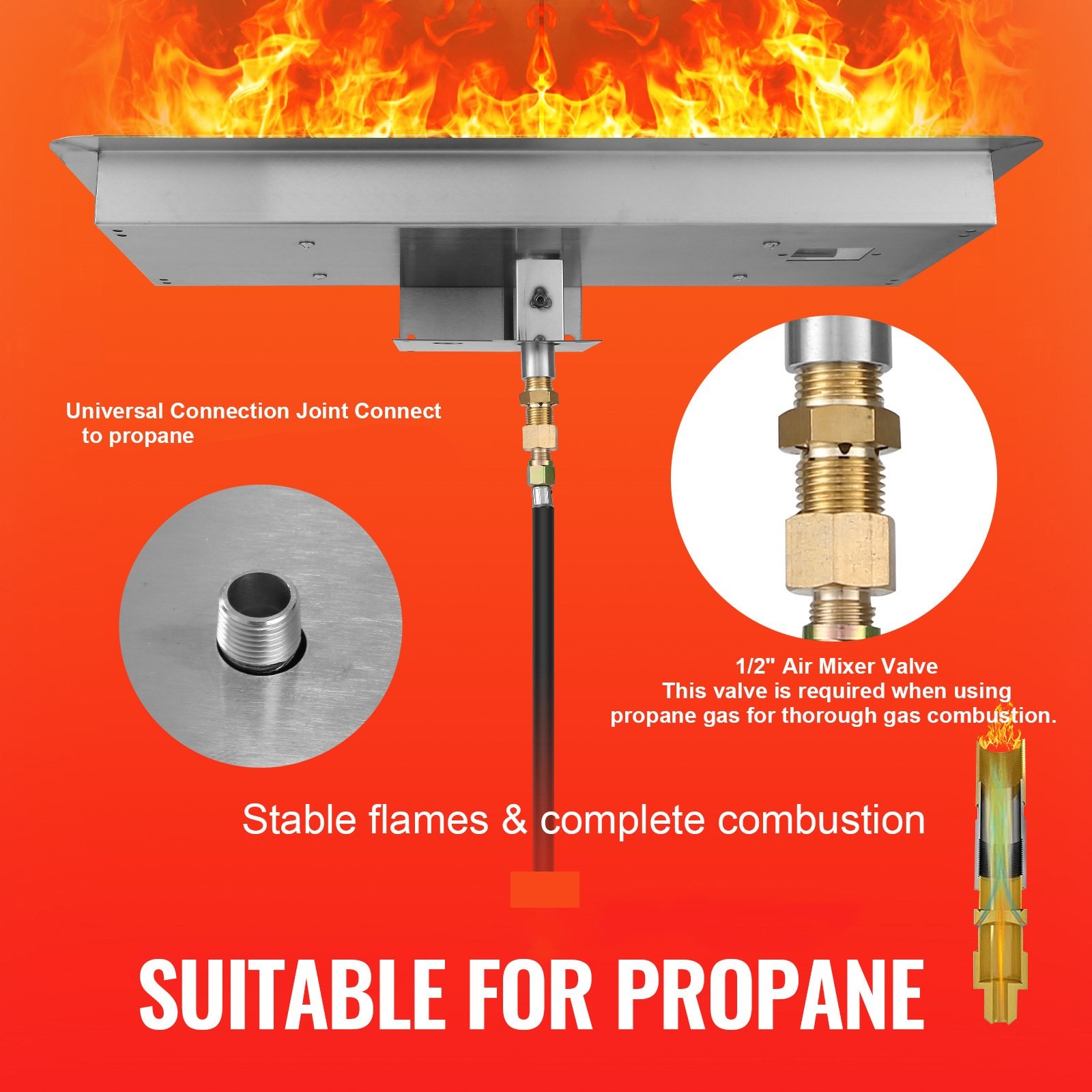 24 x 8 inch Drop-in Fire Pit Pan,Rectangular Stainless Steel Fire Pit Burner Kit