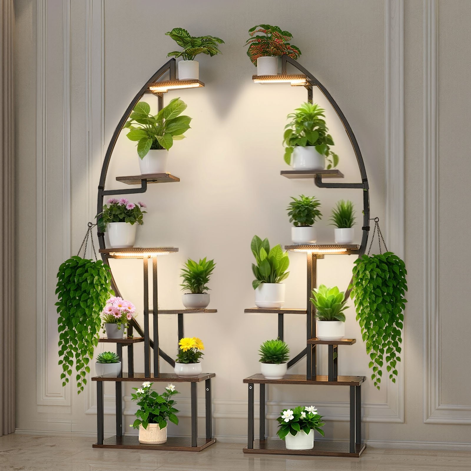 Plant Stand Indoor with Grow Lights, 65.5 in Tall 7-Tiered Lighted Plant Shelf,