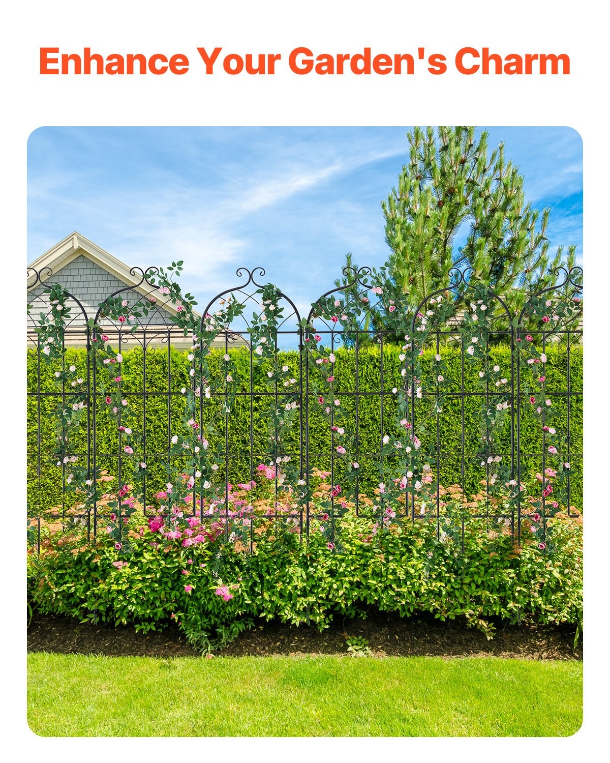 Garden Trellis for Climbing Plants,71 x 20 in,6 Packs Rustproof Metal Garden Flo