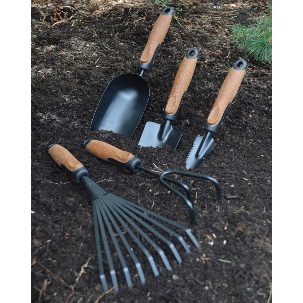 Garden Tool Set, 5 Pieces, Heavy Duty Powder Coated Steel, Cork Handle