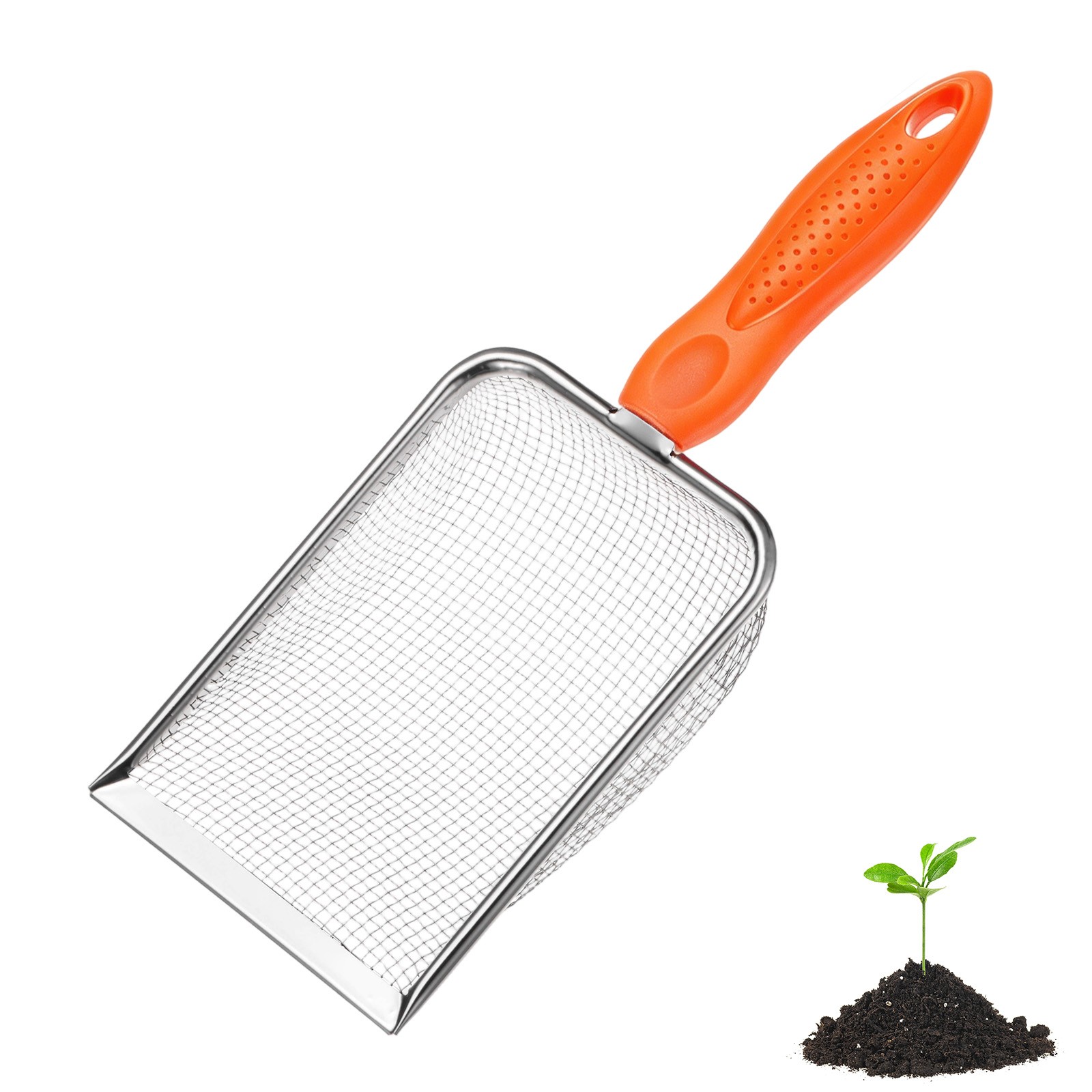2.8 mm Mesh Stainless Steel Gardening Soil Sifter for Rock [White, Orange]