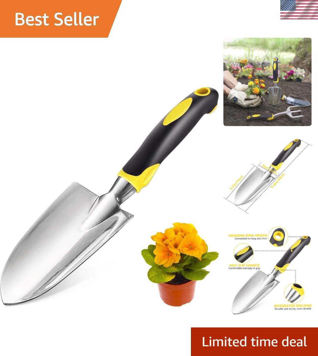 Versatile 5.5-Inch Garden Trowel – Durable, Ergonomic Design in Bright Yellow
