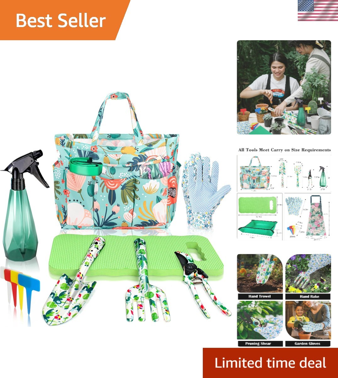 Elegant Floral Gardening Kit – 10 Tools with Reinforced Tote for Garden Lovers