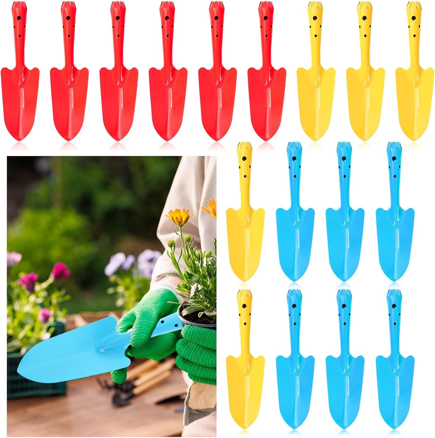 18Pcs Spring Colorful Garden Shovels Red Yellow Blue Pointed Tip Mini Shovels