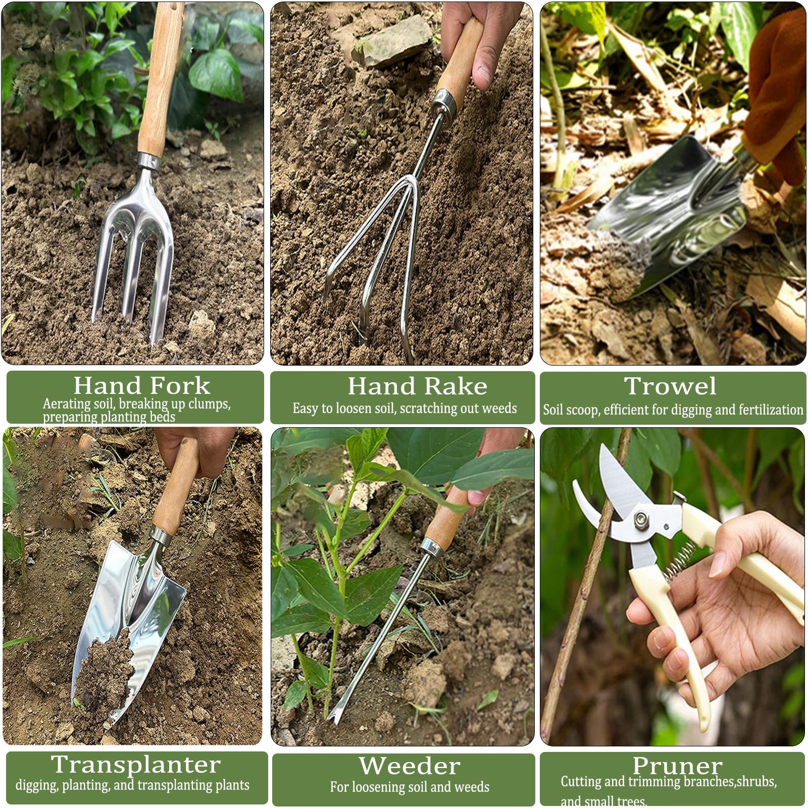 14 PCS Garden Tool Set with Soil Moisture Meter, Stainless Stell Heavy Duty G…