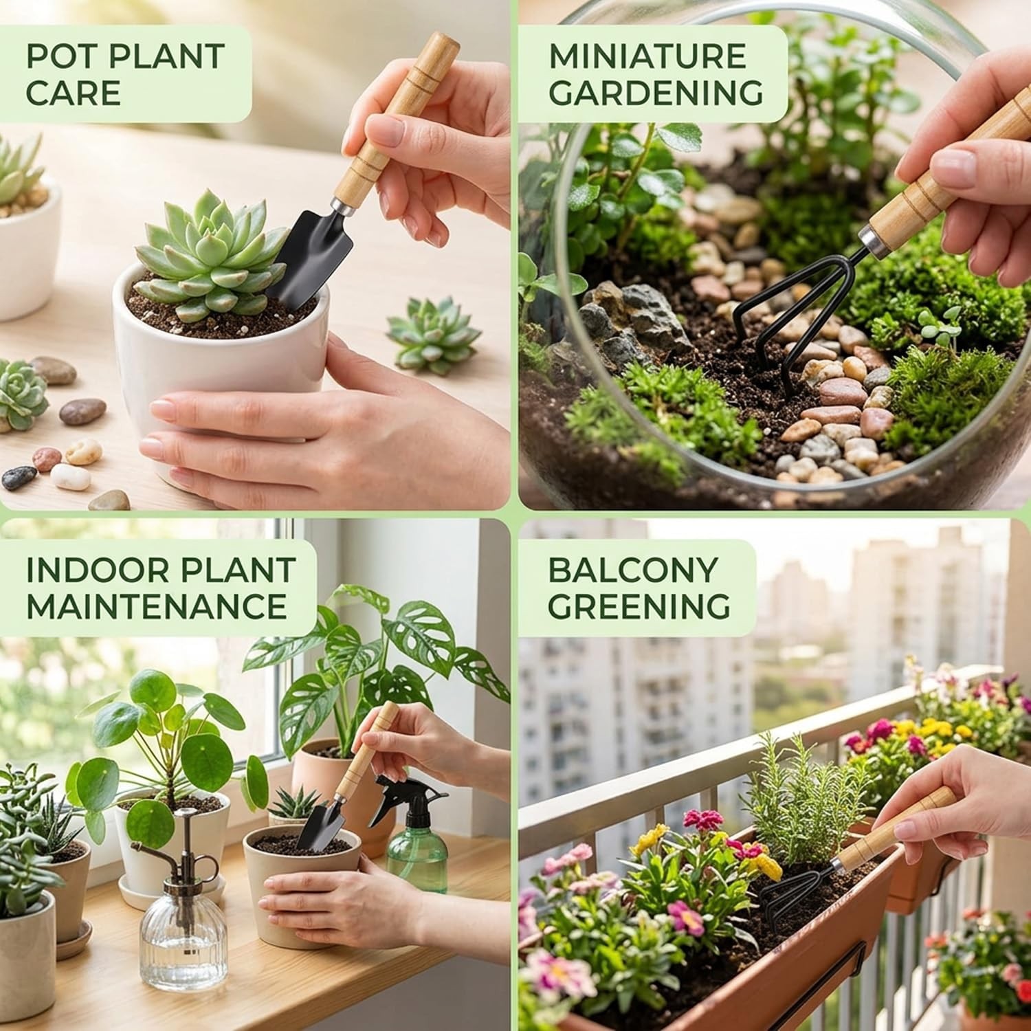 Mini Garden Tools Set with Wooden Handles, 3-Piece Succulent Planting Kit, Sp…
