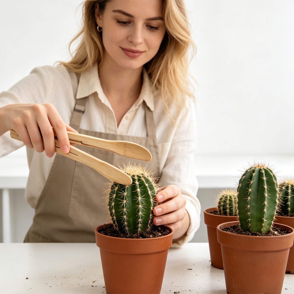 Bamboo Cactus Gripper Plier: Precision Non Slip Cactus Transplant Tool for Safe