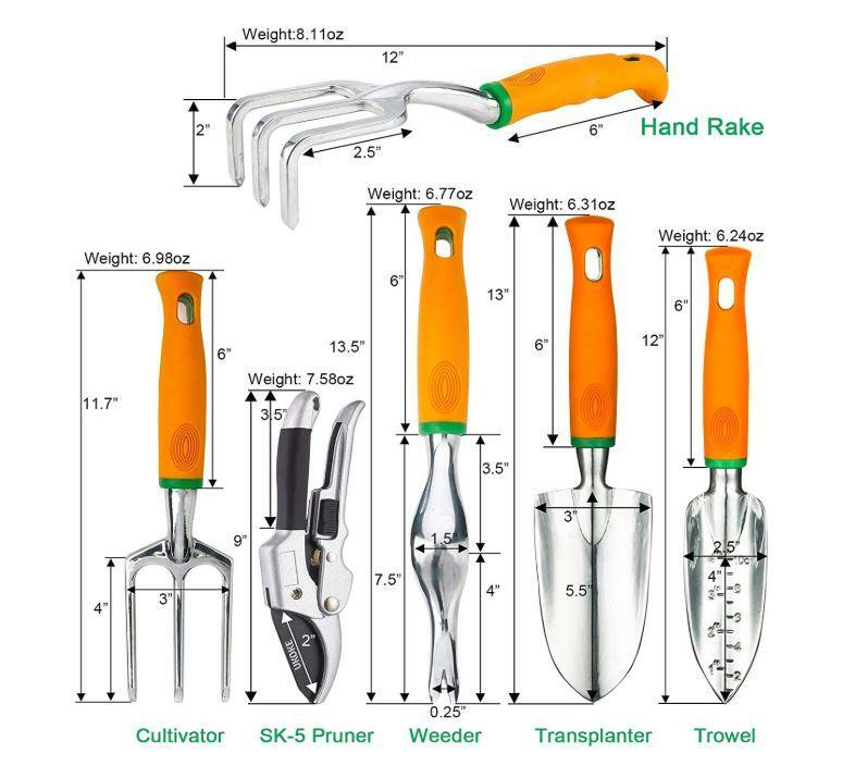 Ukoke 12 Piece Aluminum Garden Tool Kit & Gardening Apron with Storage Pocket