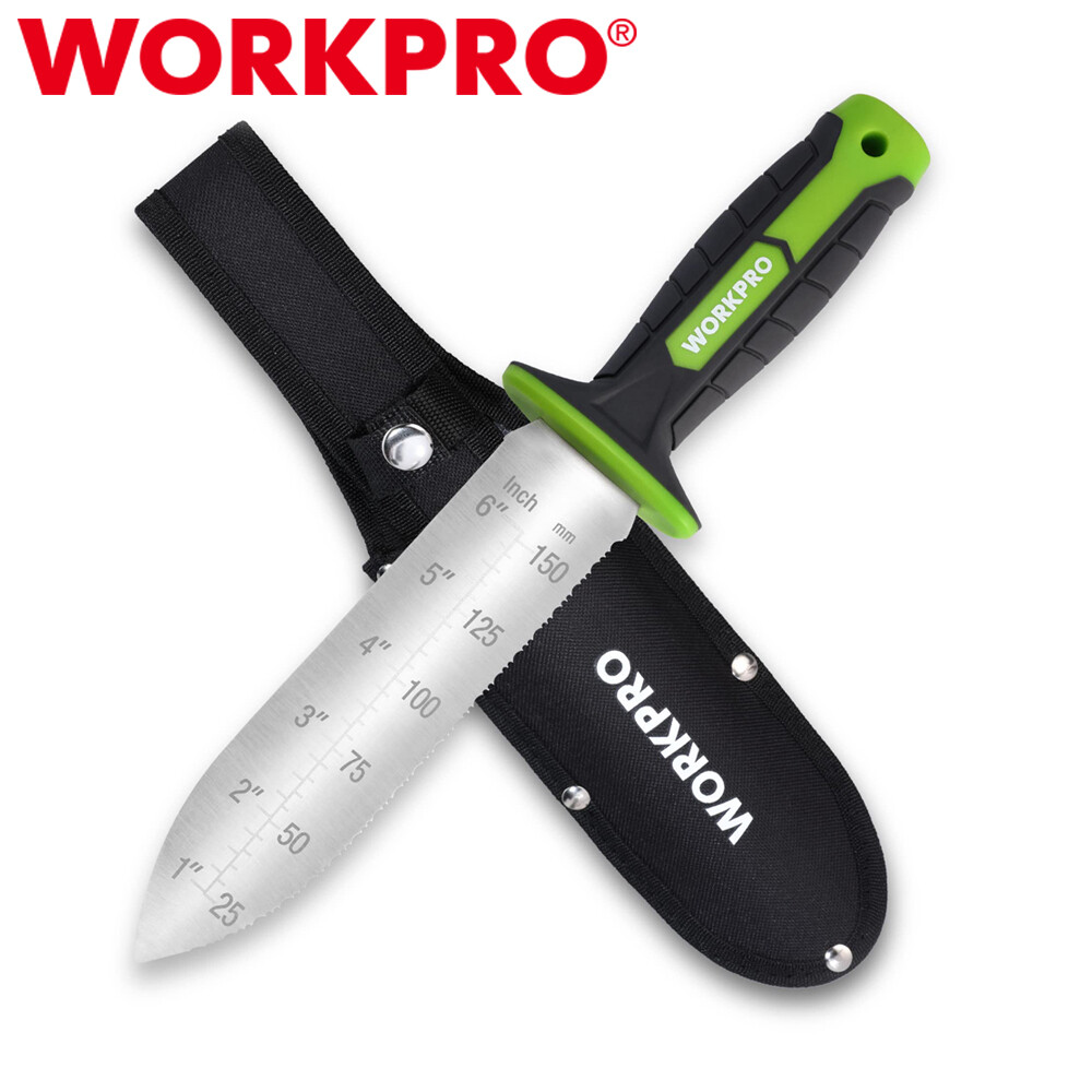 WORKPRO Hori Hori Garden Knife Weeding Digging Tool 7″ Stainless Blade w/ Sheath
