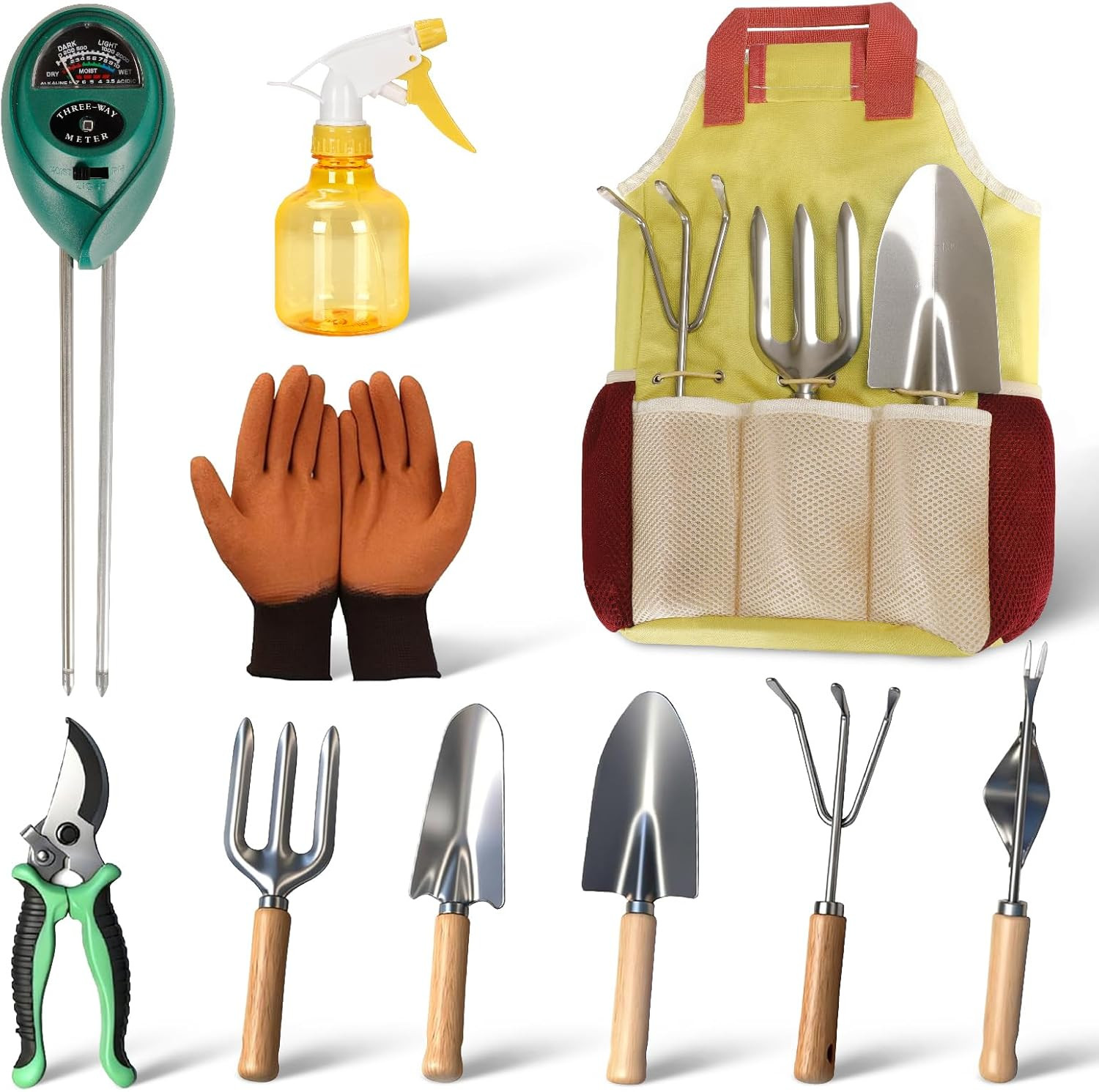 Garden Tool Set,10 Pcs Heavy Duty Gardening Hand Tools Set with Soil Moisture Me