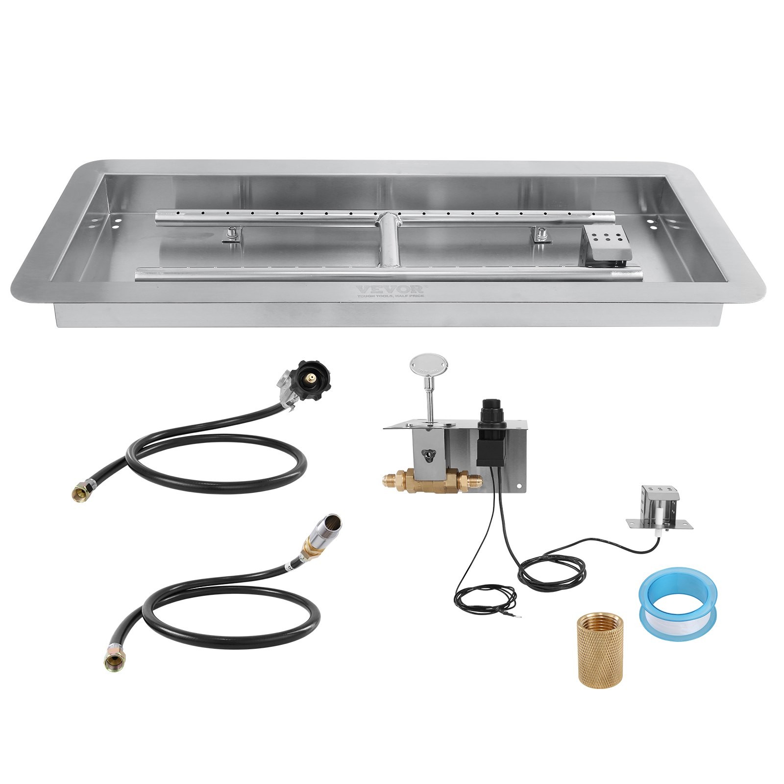 24 x 8 inch Drop-in Fire Pit Pan,Rectangular Stainless Steel Fire Pit Burner Kit