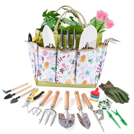 15-Piece Garden Tool Set for Women, Heavy Duty Gardening Kit with Floral