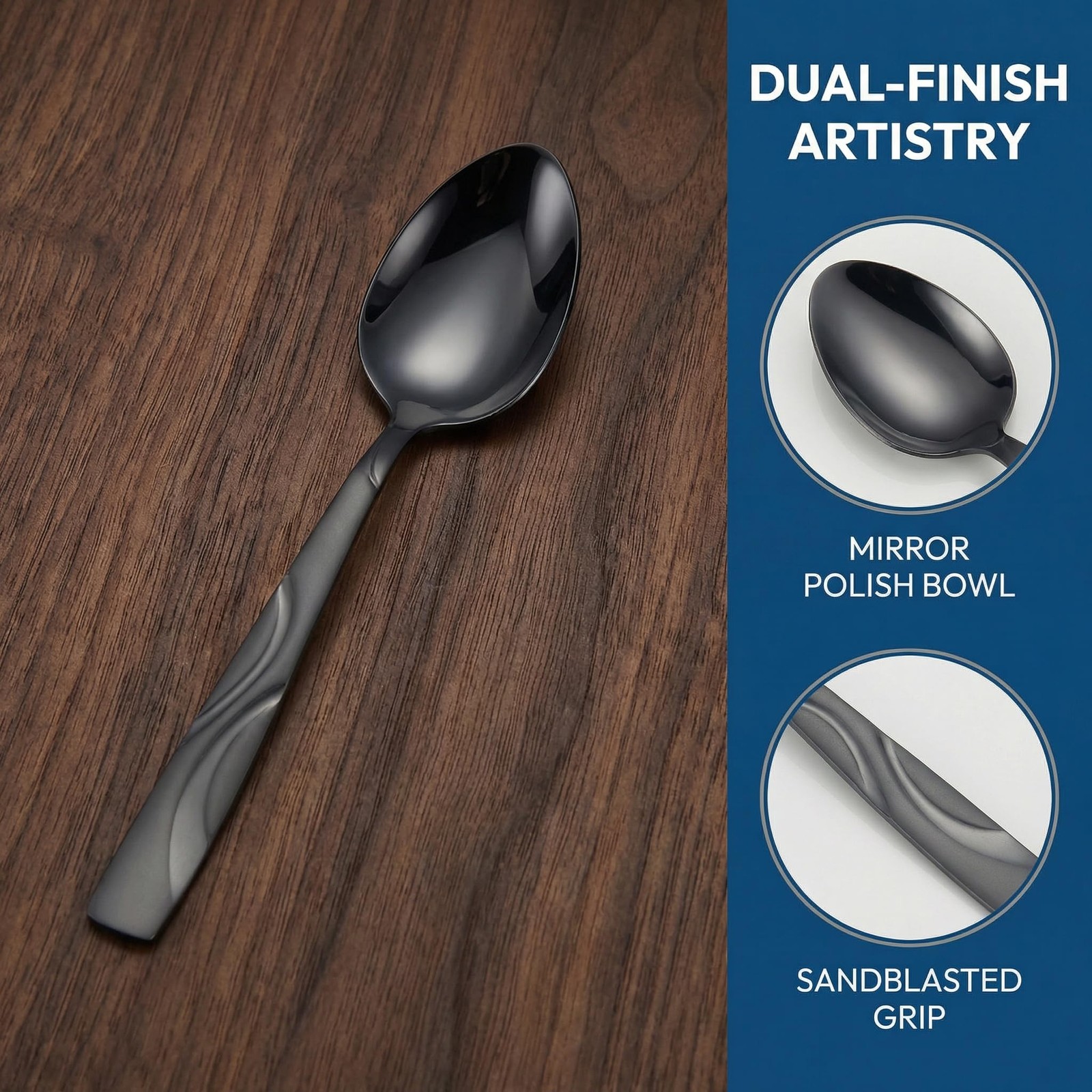 12-Piece Black Stainless Steel Teaspoons | , Heavy Duty 430 Spoon Set with Sa…