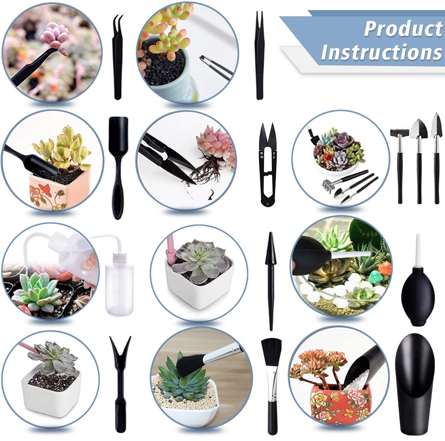 godehone 13 Pcs Black Succulent Tools Set