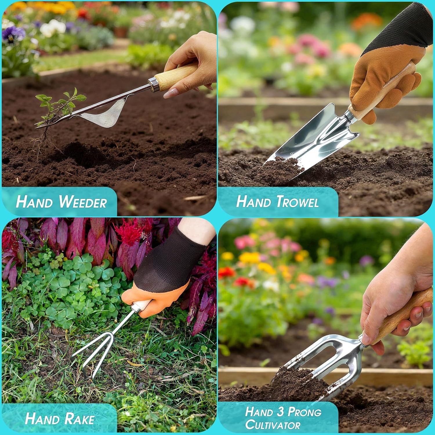 Garden Tool Set 10 PCS Gardening Essentials Stainless Steel Hand Tools with Tote