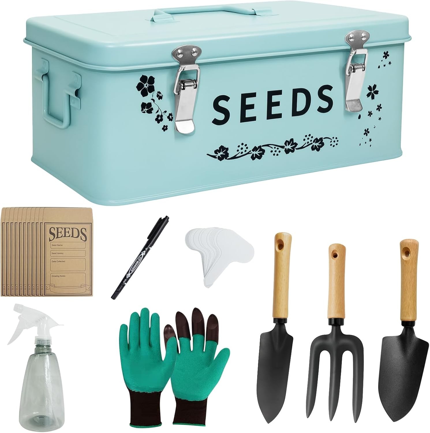 8 in 1 Seed Storage Garden Seed Organizer W/ Gardening SuGarden Tool Set Box W/