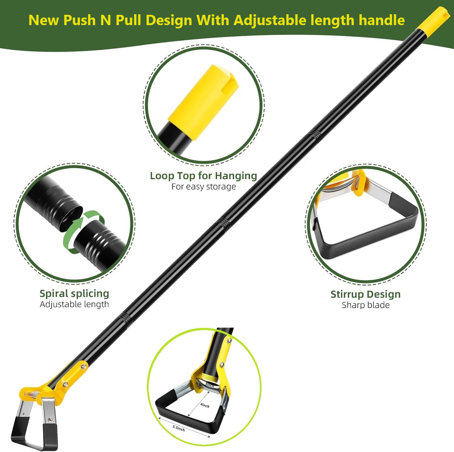 42” Scuffle Garden tool Stirrup Hula Hoe for removing Weed loose soil lawn land
