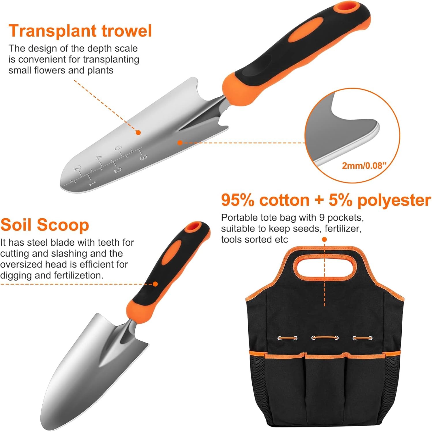7Pcs Garden Tool Set Stainless Steel Heavy Duty Gardening Gifts with Tote Bag