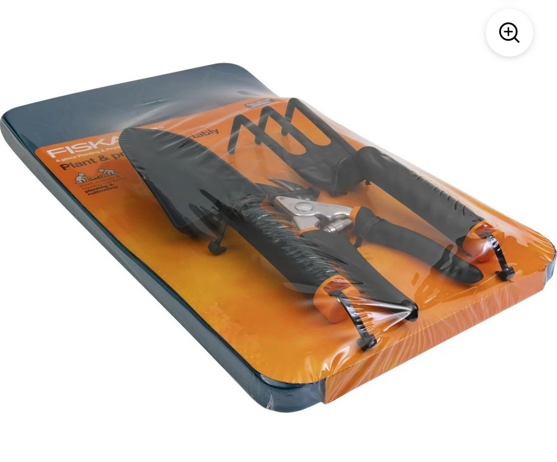 Fiskars 4 Piece Pruning and Planting Set, Trowel, Bypass Pruner and Cushion New