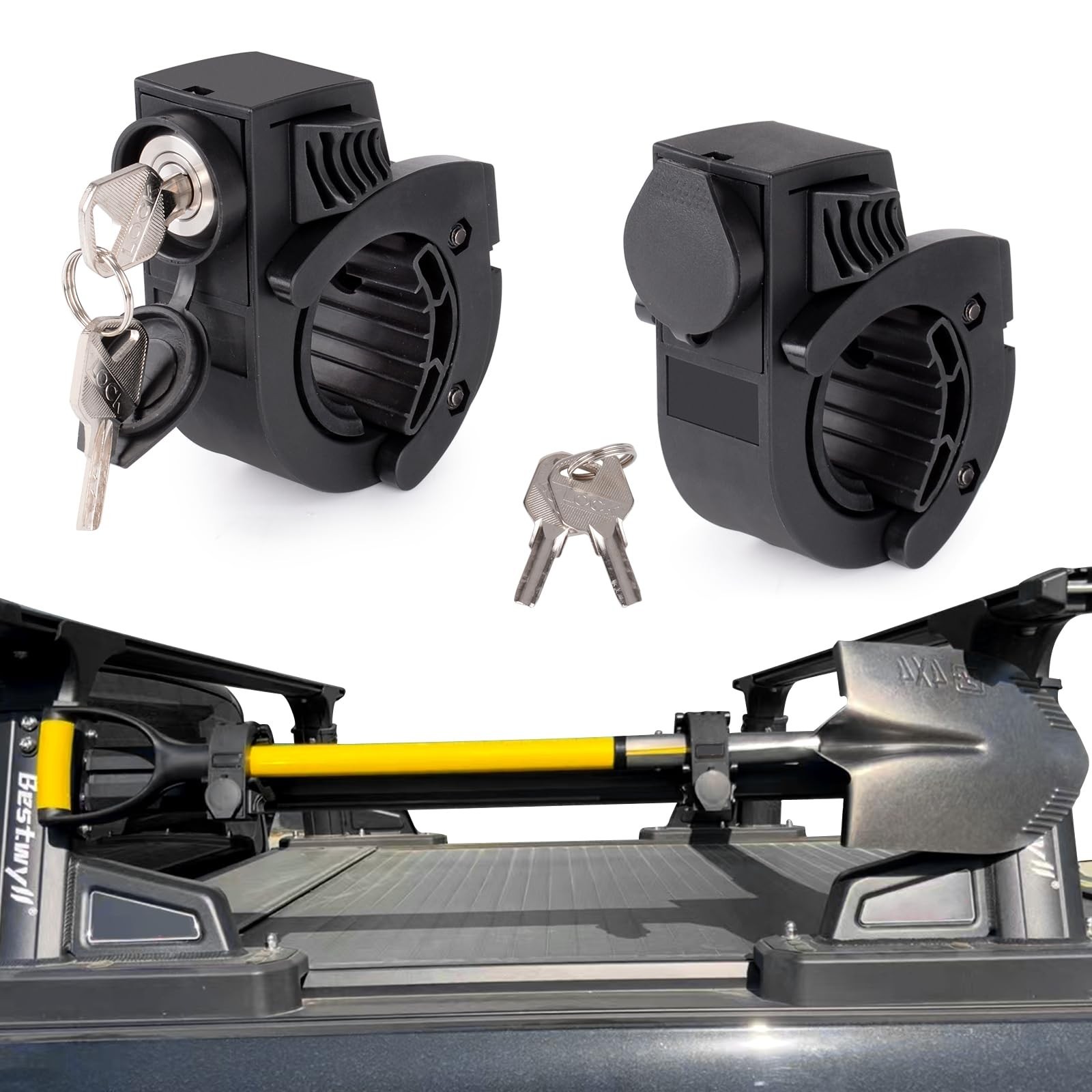 Shovel Holder Rubber Grip Mount Kit with lock Fits 0.79″-1.79″ Diameter Tools…