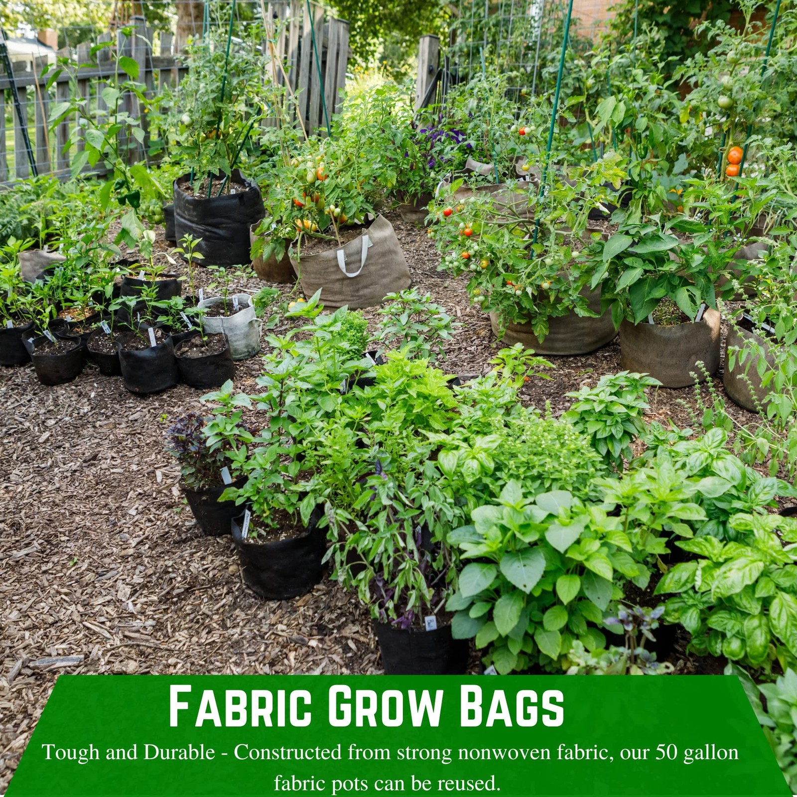 Farm Plastic Supply – 5 Gallon Fabric Grow Bags – (10 Pack) – Nonwoven Fabric…