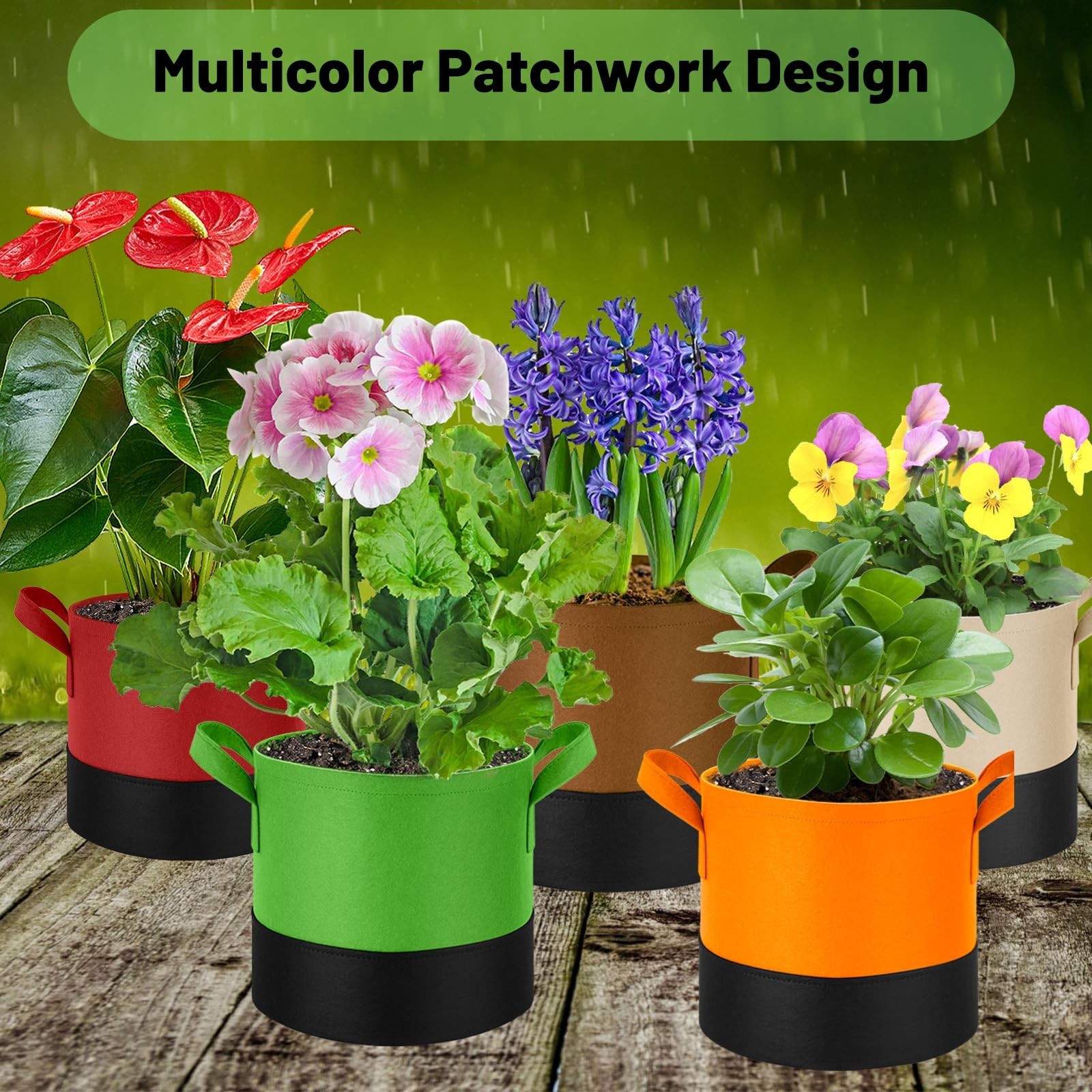 7 Gallon Fabric Grow Bags 5-Pack, 350G Heavy Duty NonWoven Fabric Pots with H…