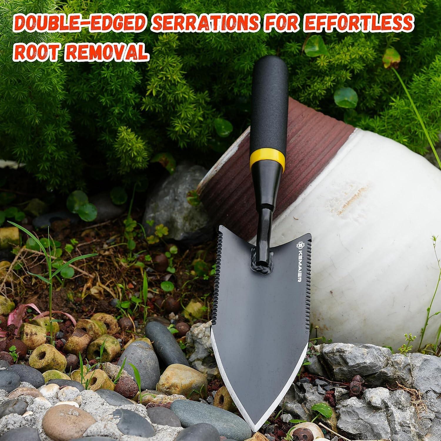 Garden Trowel, Heavy Duty Hand Shovel with Dual-Sided Serrated Edge,