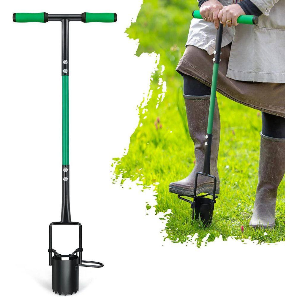 5-In-1 Bulb Planter Tool and Sod Plugger with Long Handle Serrated Base