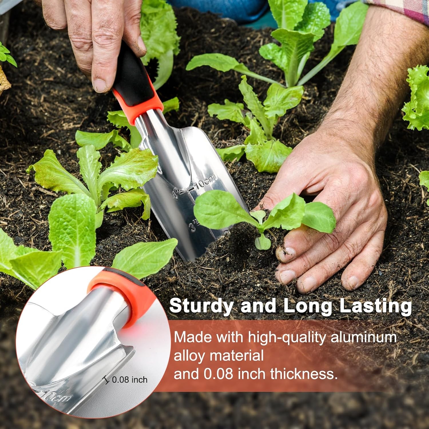 Garden Shovel Trowel Garden Tool with Measurement Mark, Heavy Duty Gardening