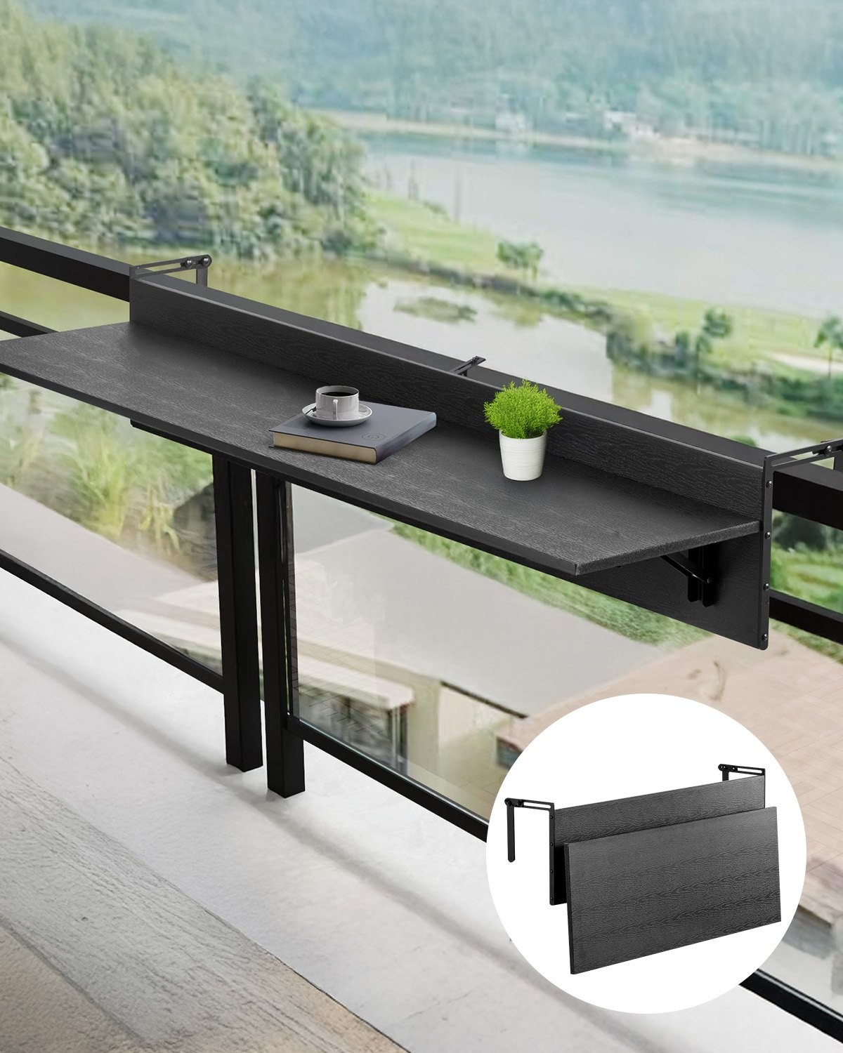 Balcony Hanging Table,12 x 48 in Folding Balcony Railing Table,Outdoor Balcony B