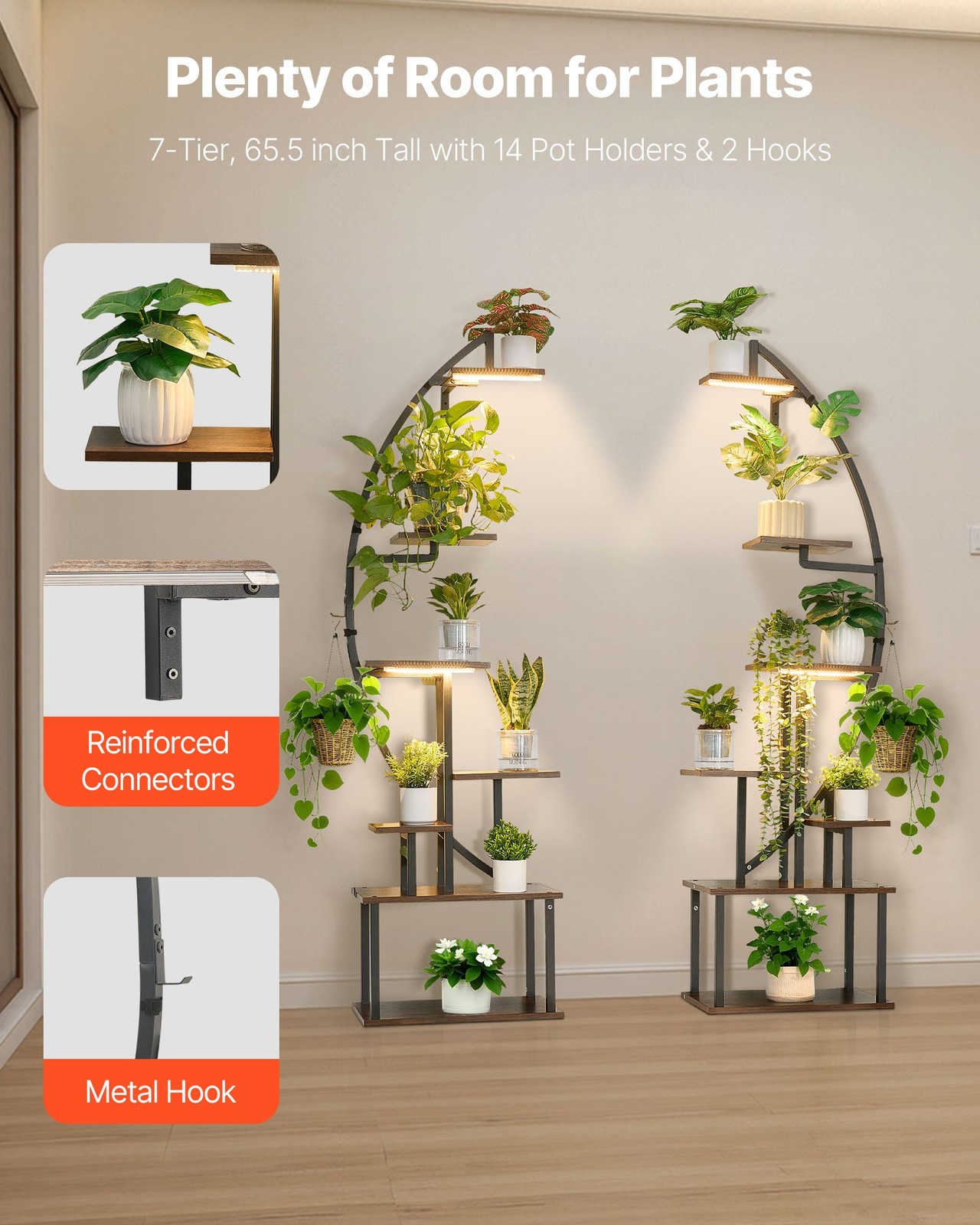 Plant Stand Indoor with Grow Lights, 65.5 in Tall 7-Tiered Lighted Plant Shelf,