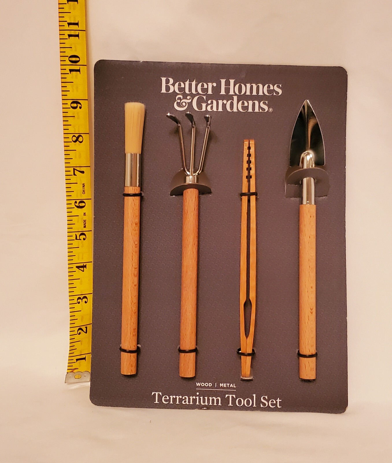 Better Homes & Gardens Terrarium Tool Set Wood Metal Rake Shovel Brush Tweezers