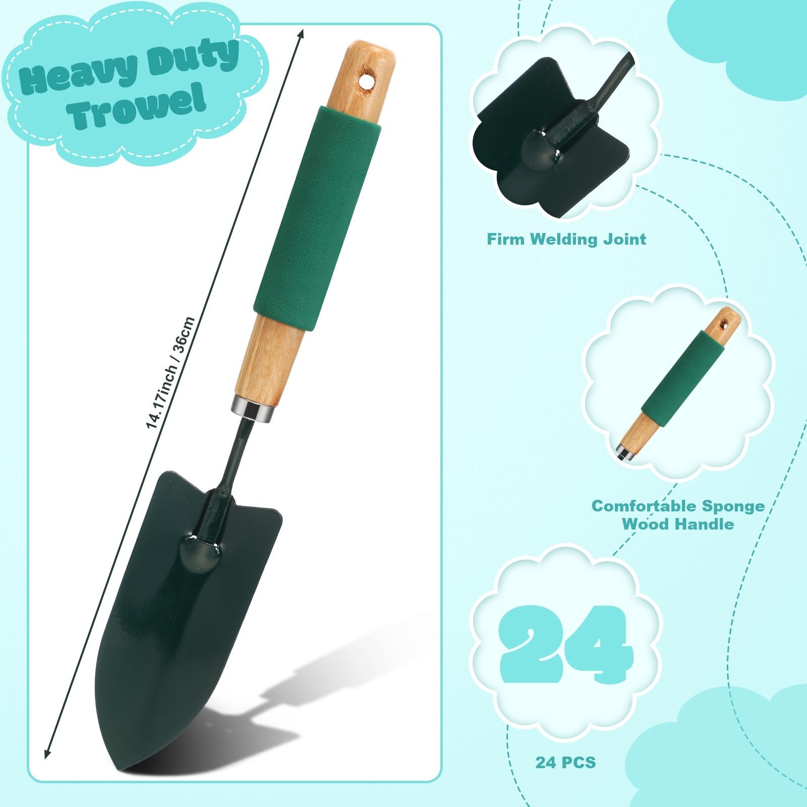 24 Pcs Garden Metal Shovel Digging Trowel Wood Handle Flower Soil Planting To…