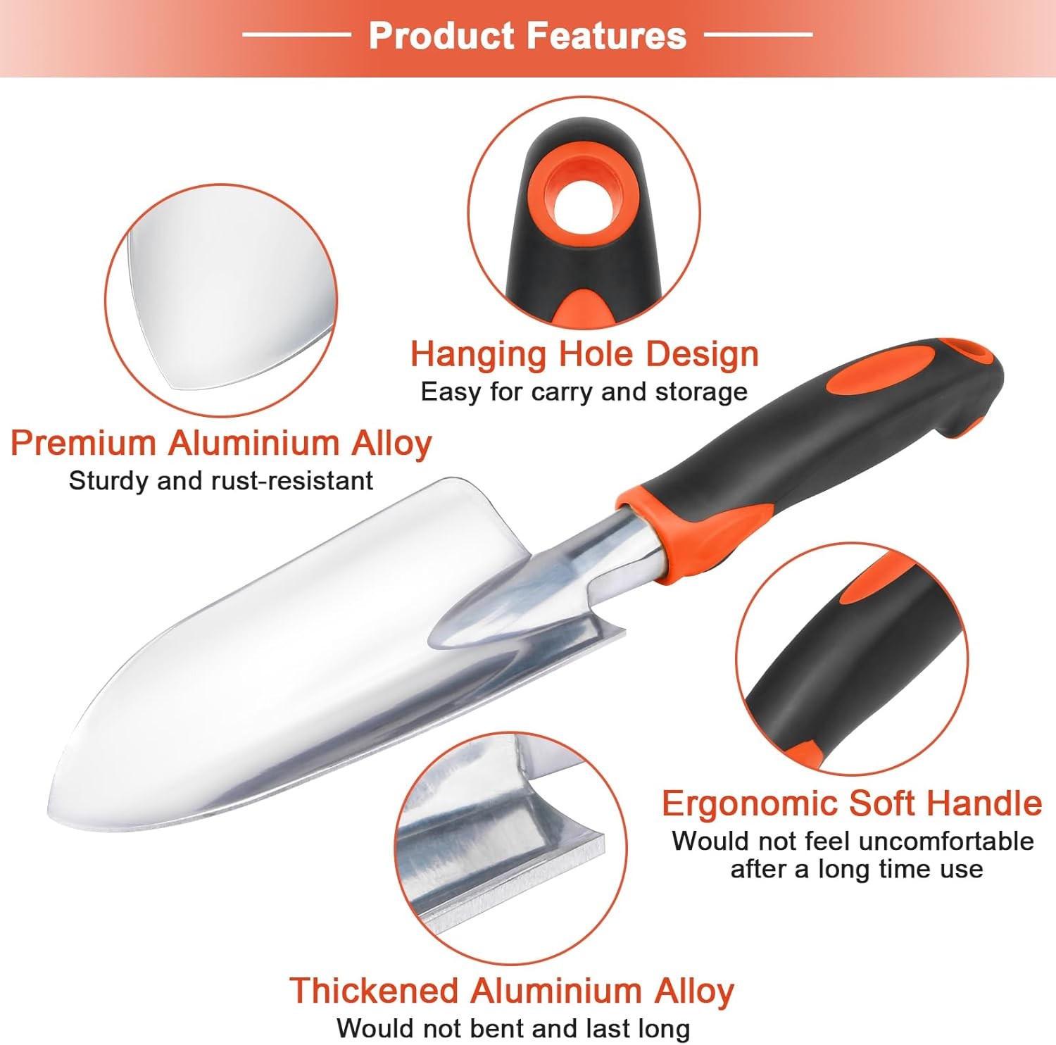 Garden Shovel Garden Hand Trowel, Heavy Duty Hand Shovel with Ergonomic Handle,