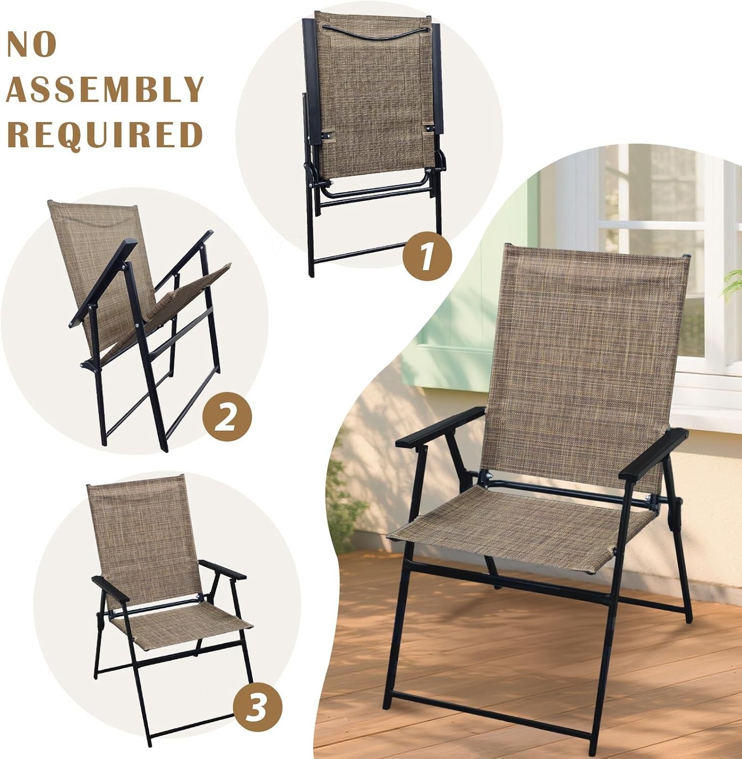 Folding Outdoor Chair Set of 4 Stackable Outdoor Dining Chair with Armrests Back