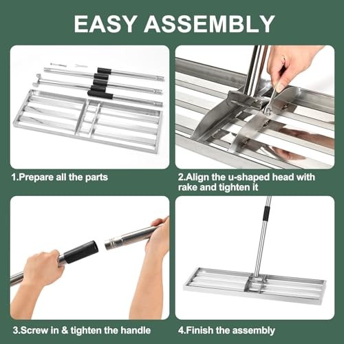 Lawn Leveling Rake,Stainless Steel Lawn Leveler with 76” Long Handle 17*10 inch