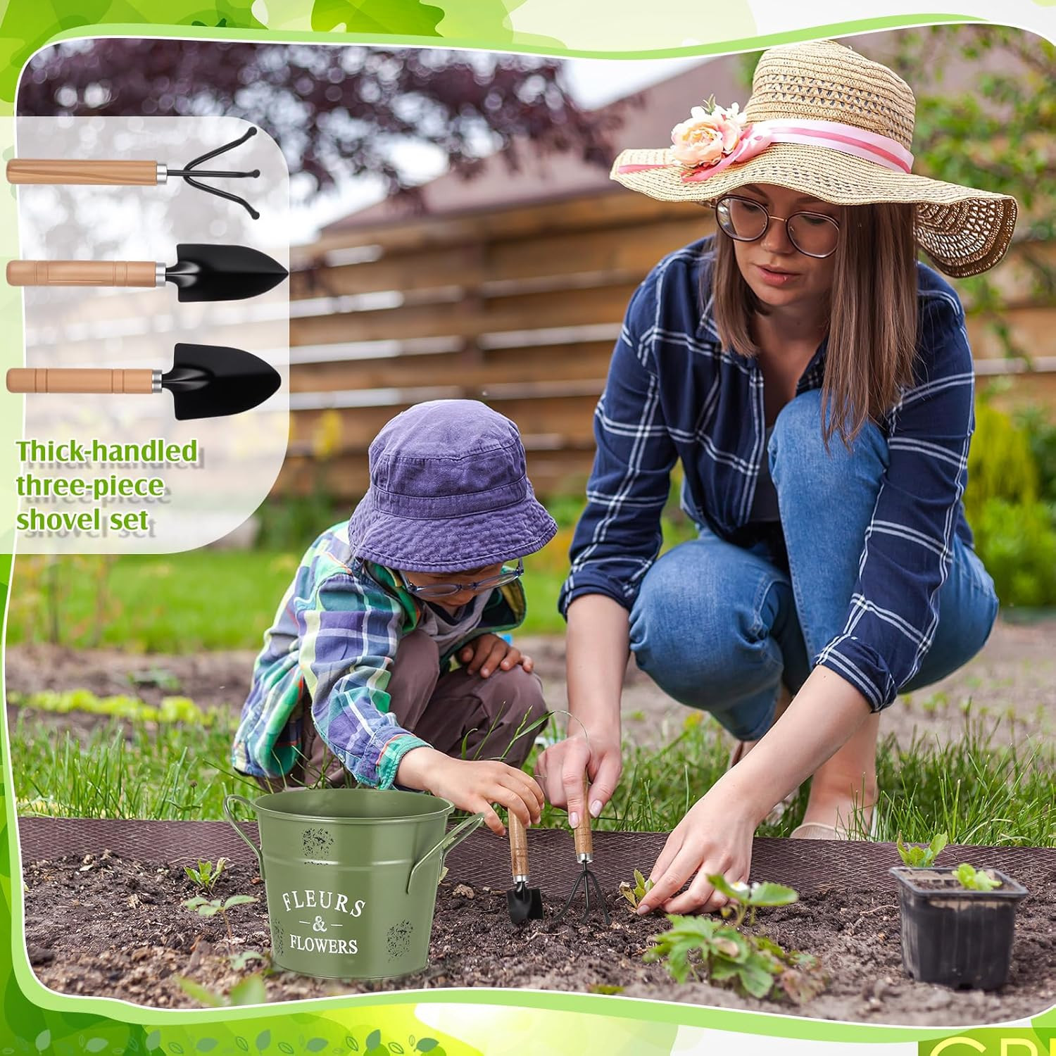 Green Garden Tool Set Plant Whisperer Gardening Gifts for Women, 7 Piece Vegetab
