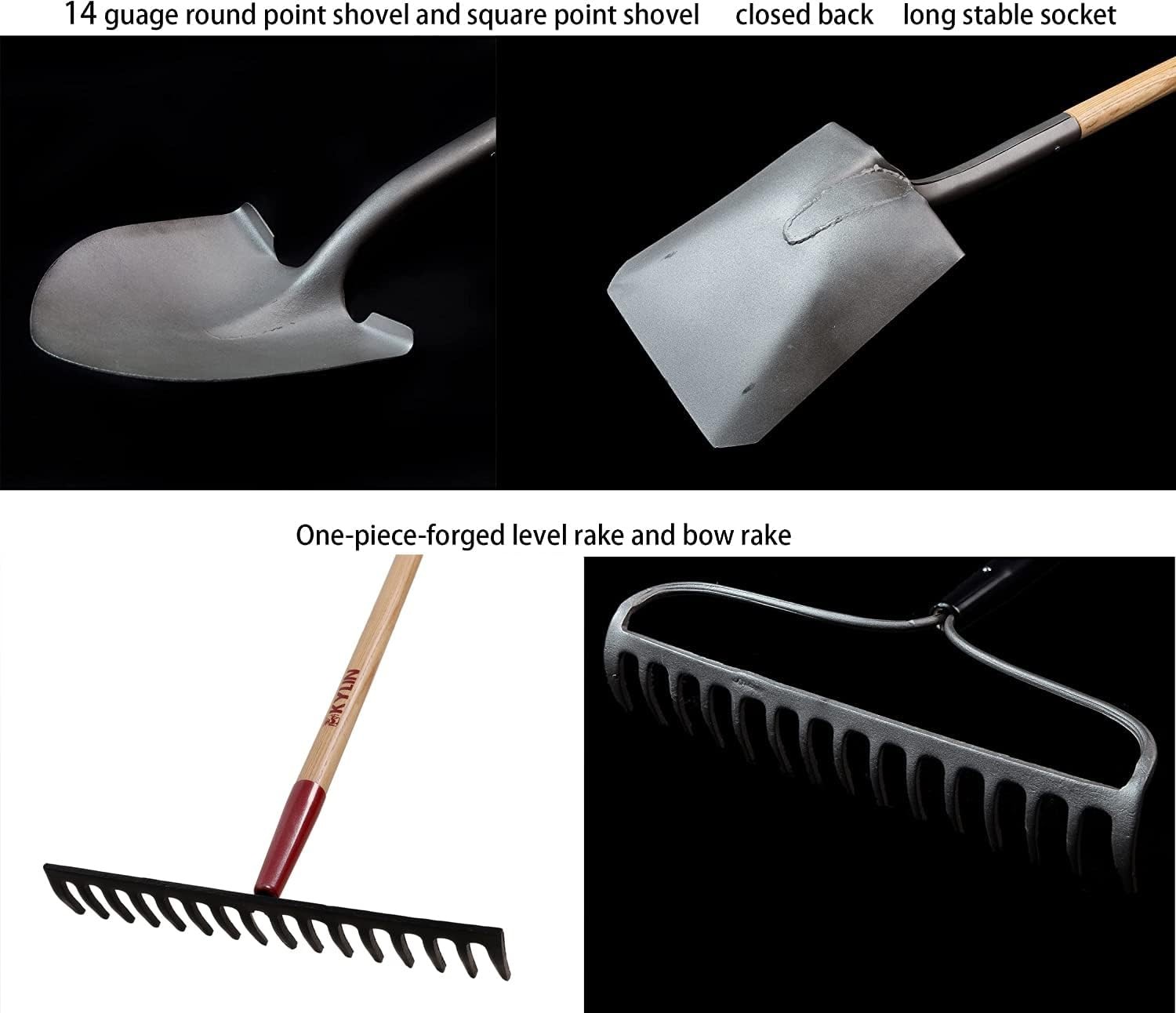 Landscaping Shovel Rake Tools Set Heavy Duty Yard Digging Shovels Garden Hoe Lon
