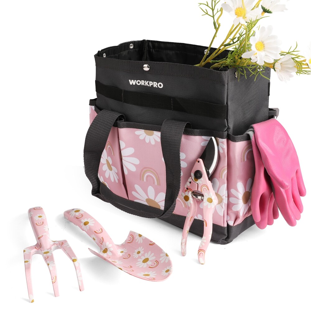 WORKPRO 5PIECE Garden Tool Set Aluminum Heavy Duty Gardening Tool Set w/Tool Bag