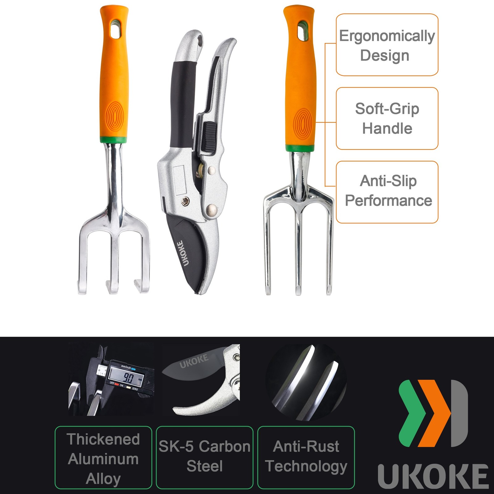 UKOKE Garden Tool Set, 12 Piece Aluminum Hand Tool Kit, Garden Canvas Apron w…