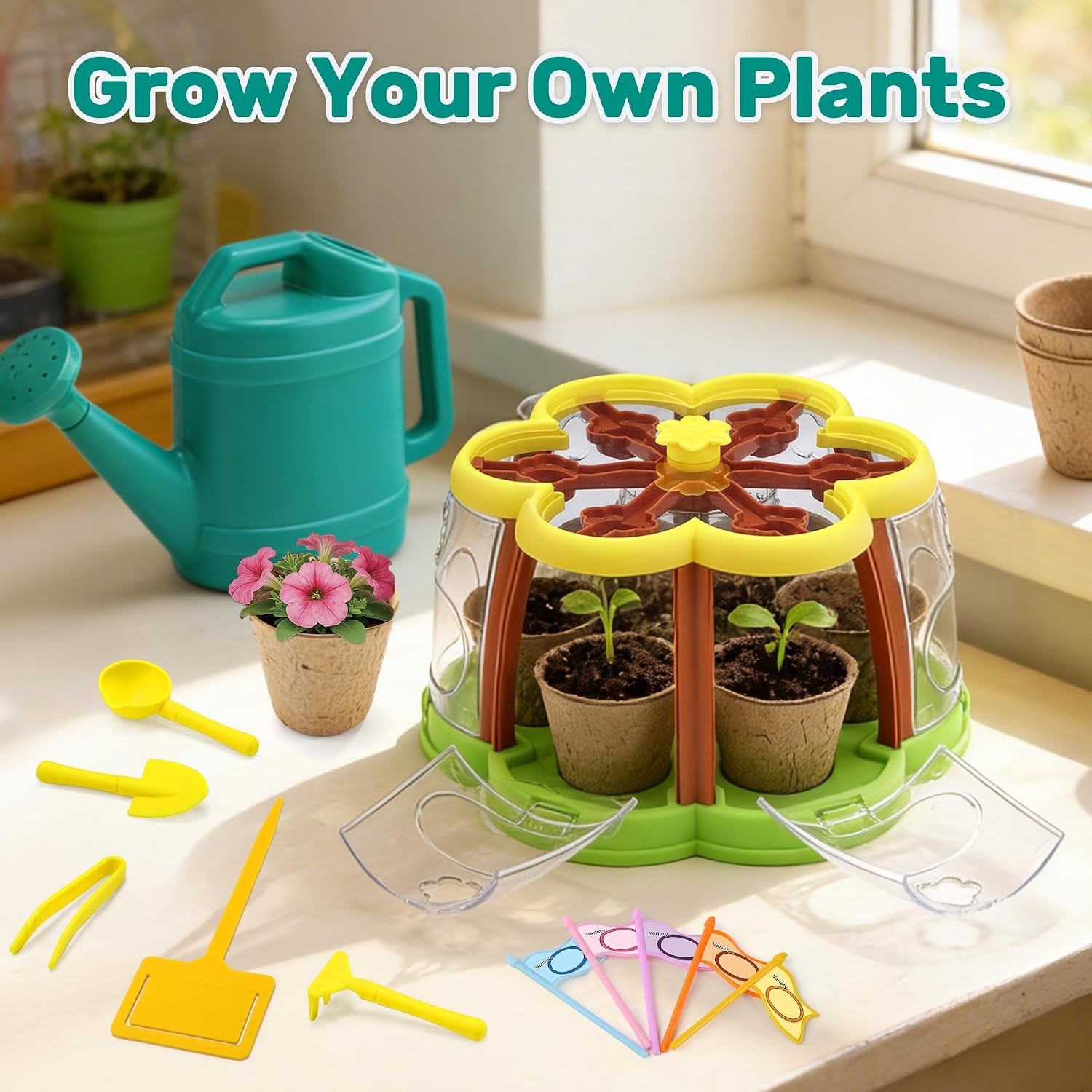 Kids Gardening Set Plant Growing Kit W/ Wheelbarrow 3 Metal Garden Tools & Kids