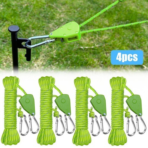 4x Heavy Duty Windproof Rope Pulley Ratchet Kit Adjustable Tent Guy Line Outdoor
