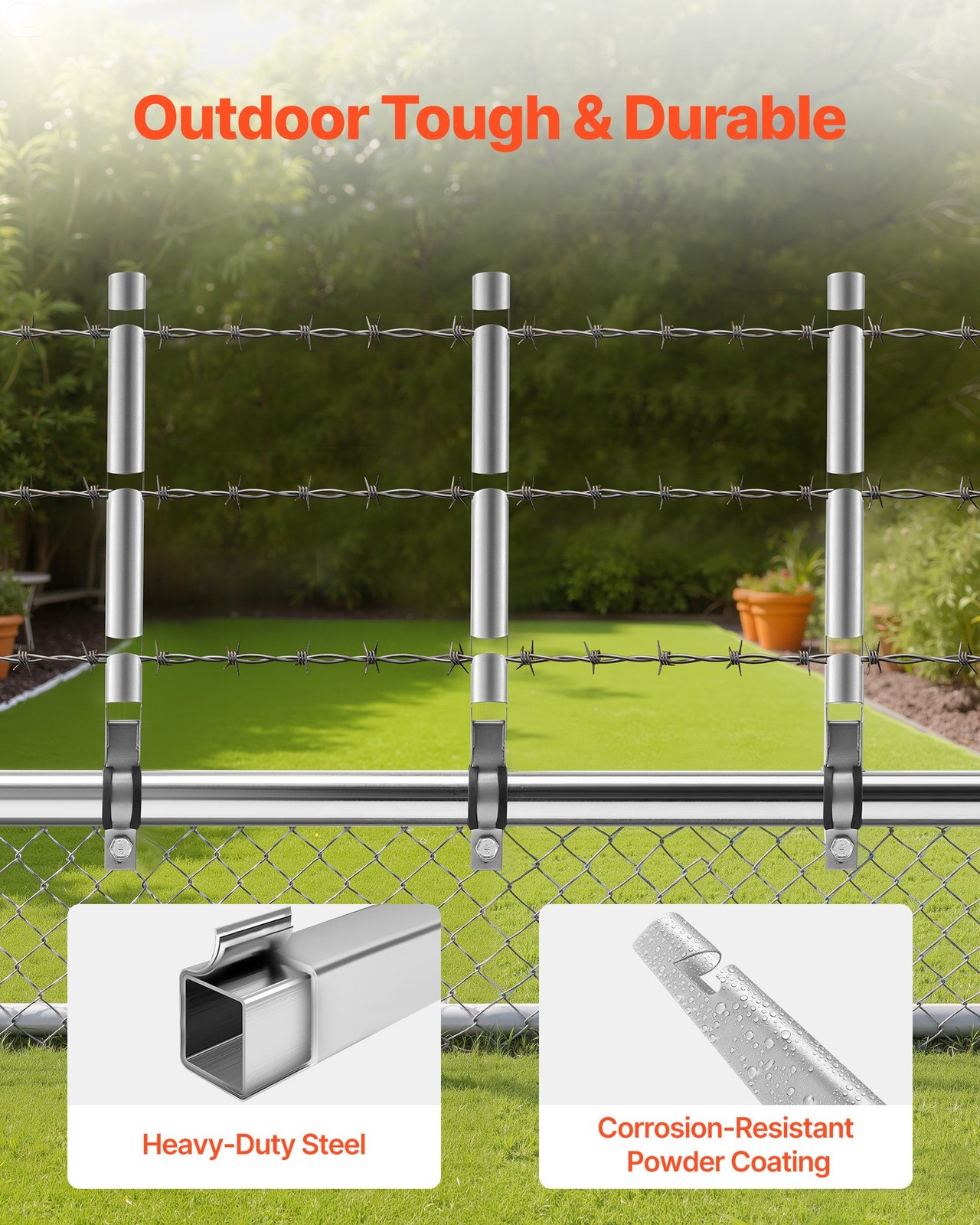 Barbed Wire Arm, 10 Packs 14.8 in Fence Post Extender for 1.3″ to 1.5″ Chain Lin