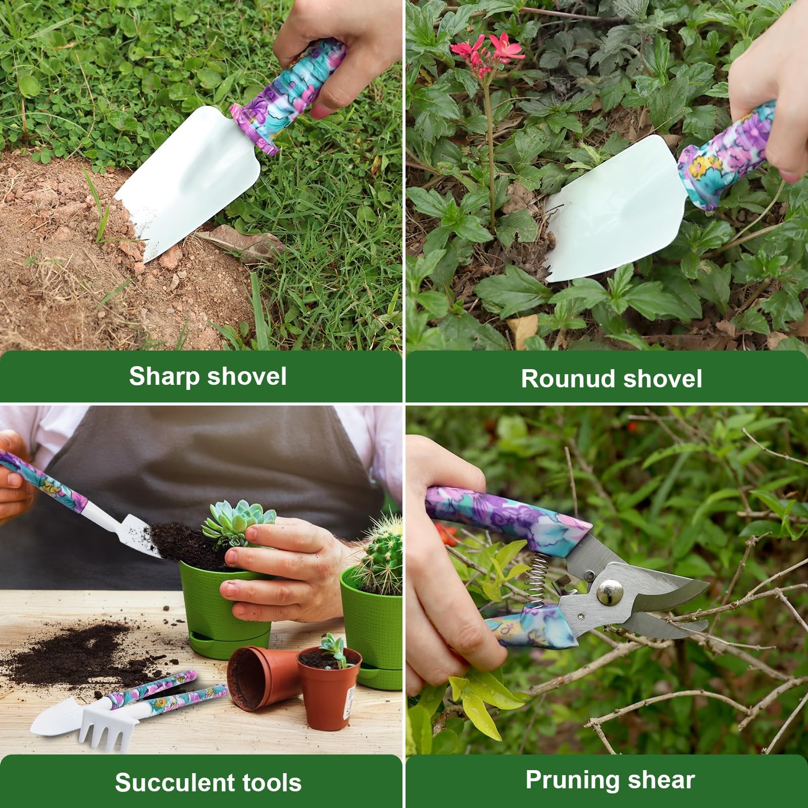 10-Piece Heavy Duty Gardening Tools Set with Tote Bag, Ergonomic Handles