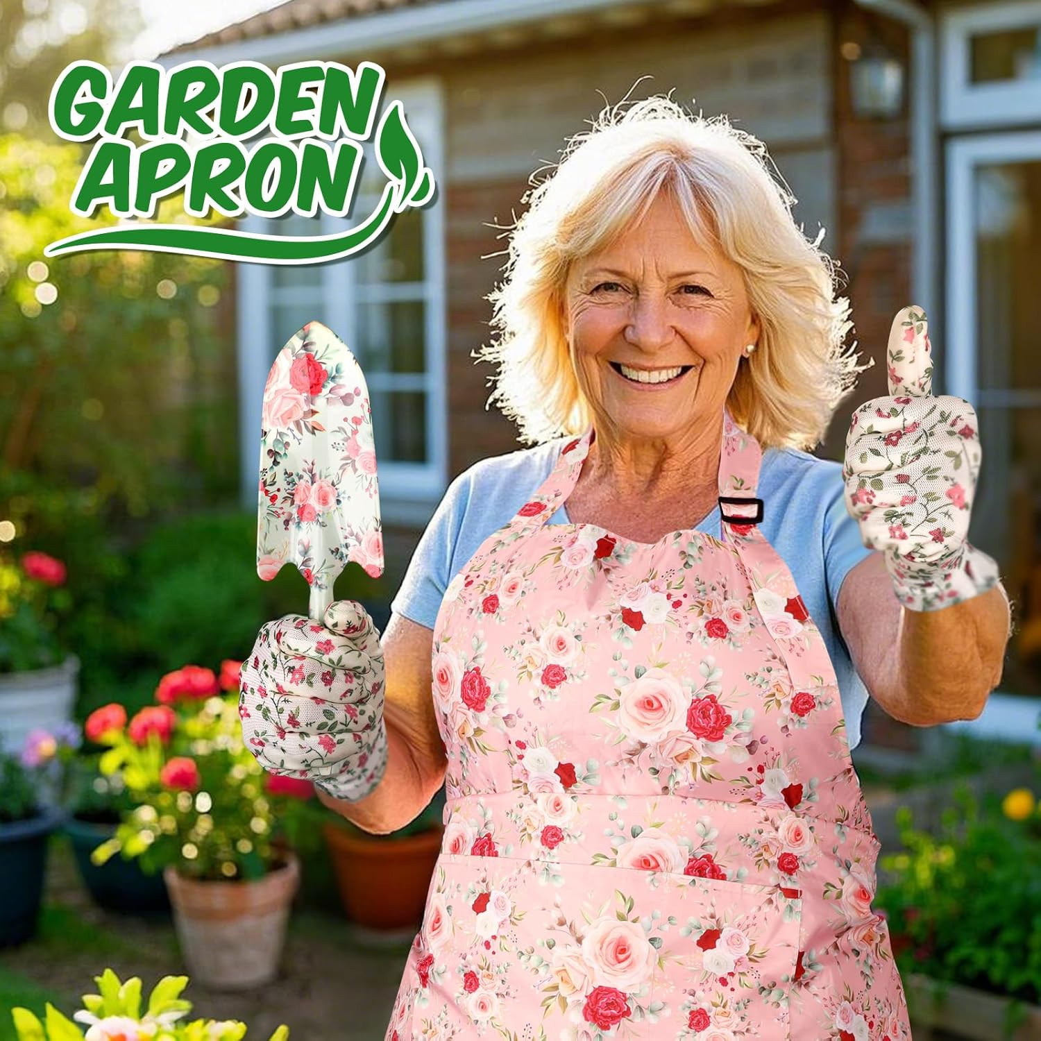 Garden Tool Gift Set for Women w/ Apron Gloves Trowel Fork Gardening Kit