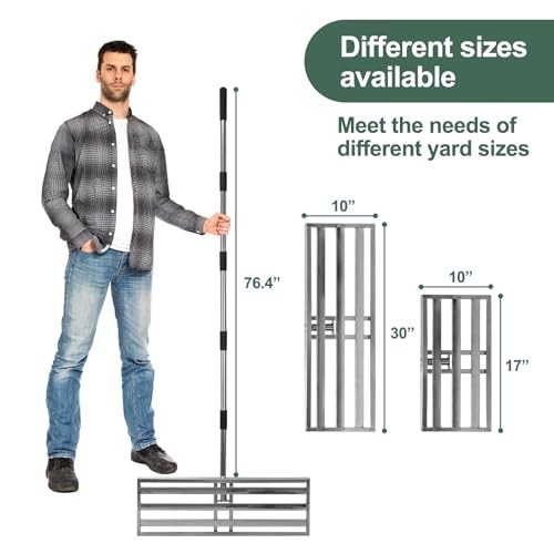 Lawn Leveling Rake,Stainless Steel Lawn Leveler with 76” Long Handle 17*10 inch